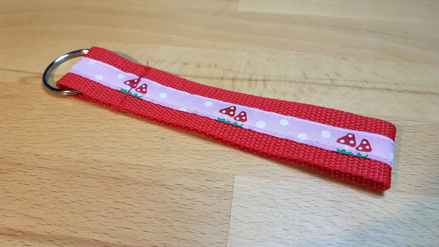 Schlüsselband Gurtband rot mit Pilzband