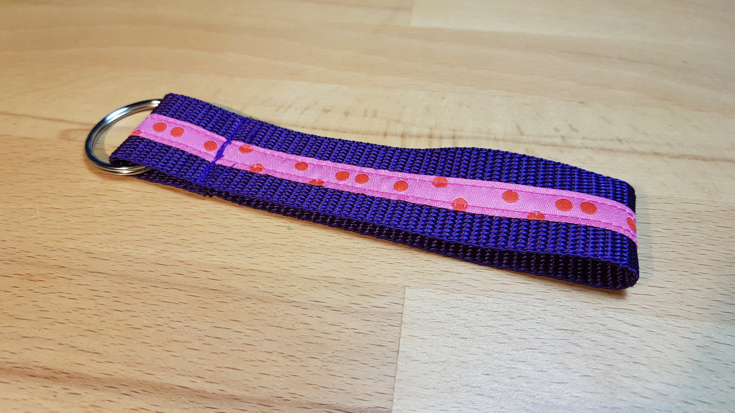 Schlüsselband Gurtband lila + rosa Pünktchenwebband