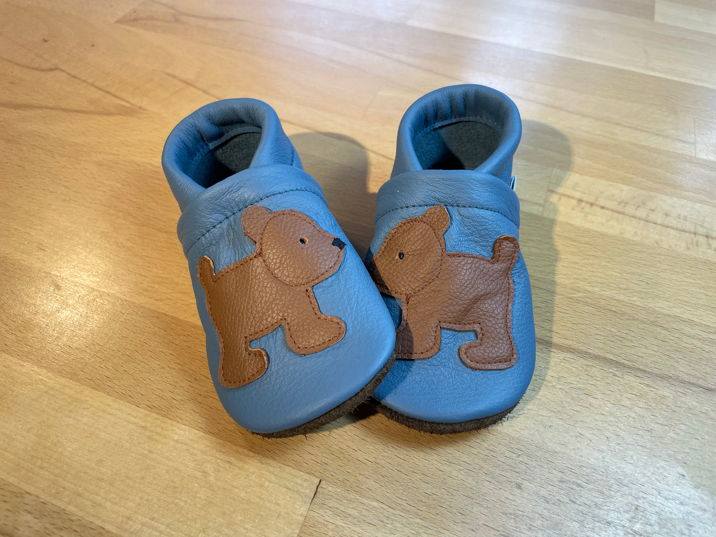 Lederpuschen taubenblau