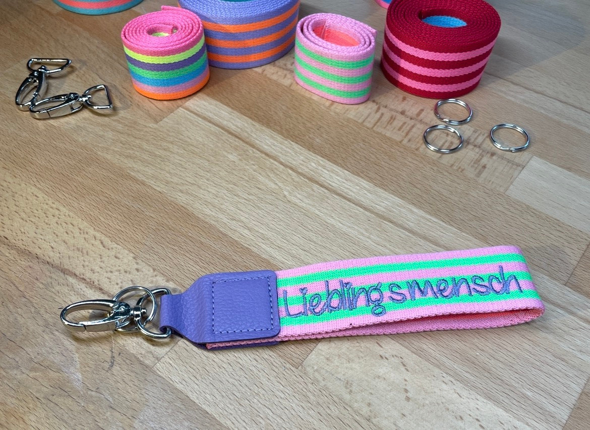 Schlüsselband Gurtband BUNT pink-orange