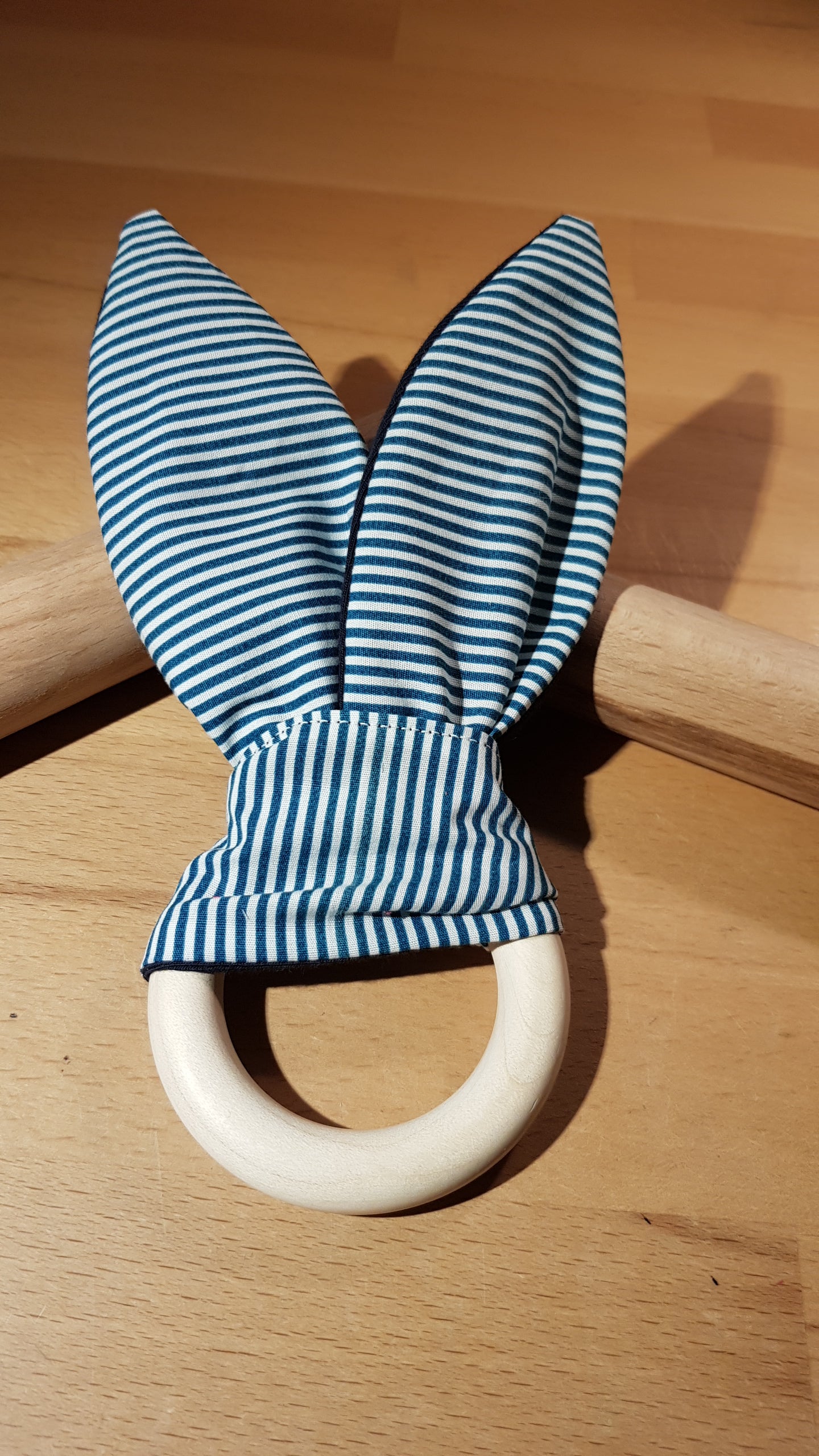 Knisterohr grün-weißgestreift + dunkelblauer Sweatstoff