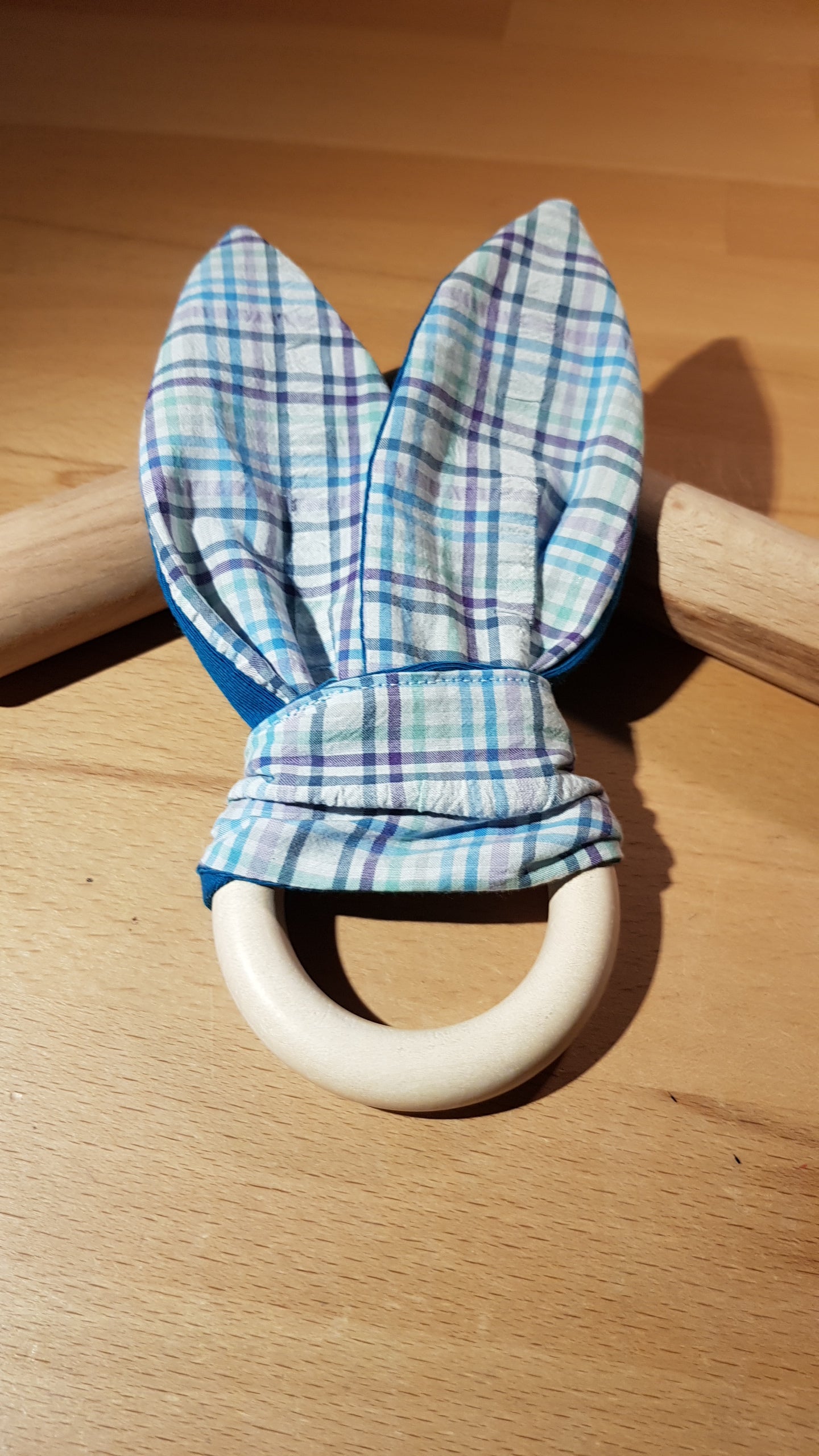 Knisterohr pastellkariert + türkisfarbener Sweatstoff