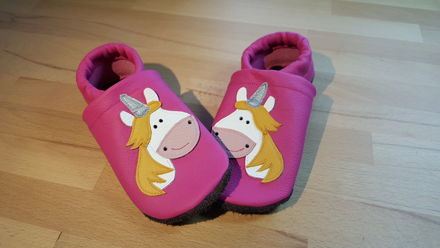 Lederpuschen Einhorn pink