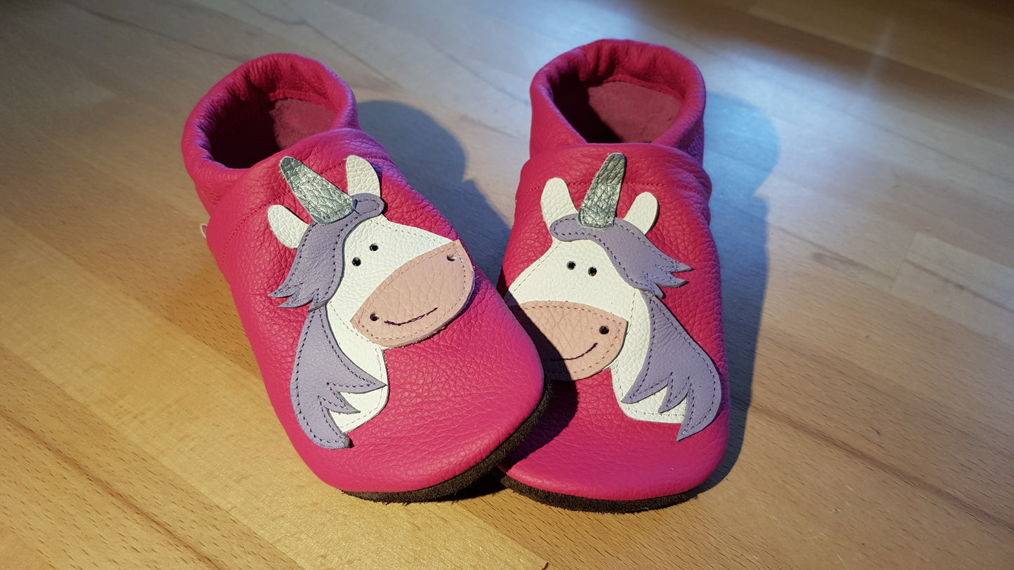 Lederpuschen Einhorn pink3