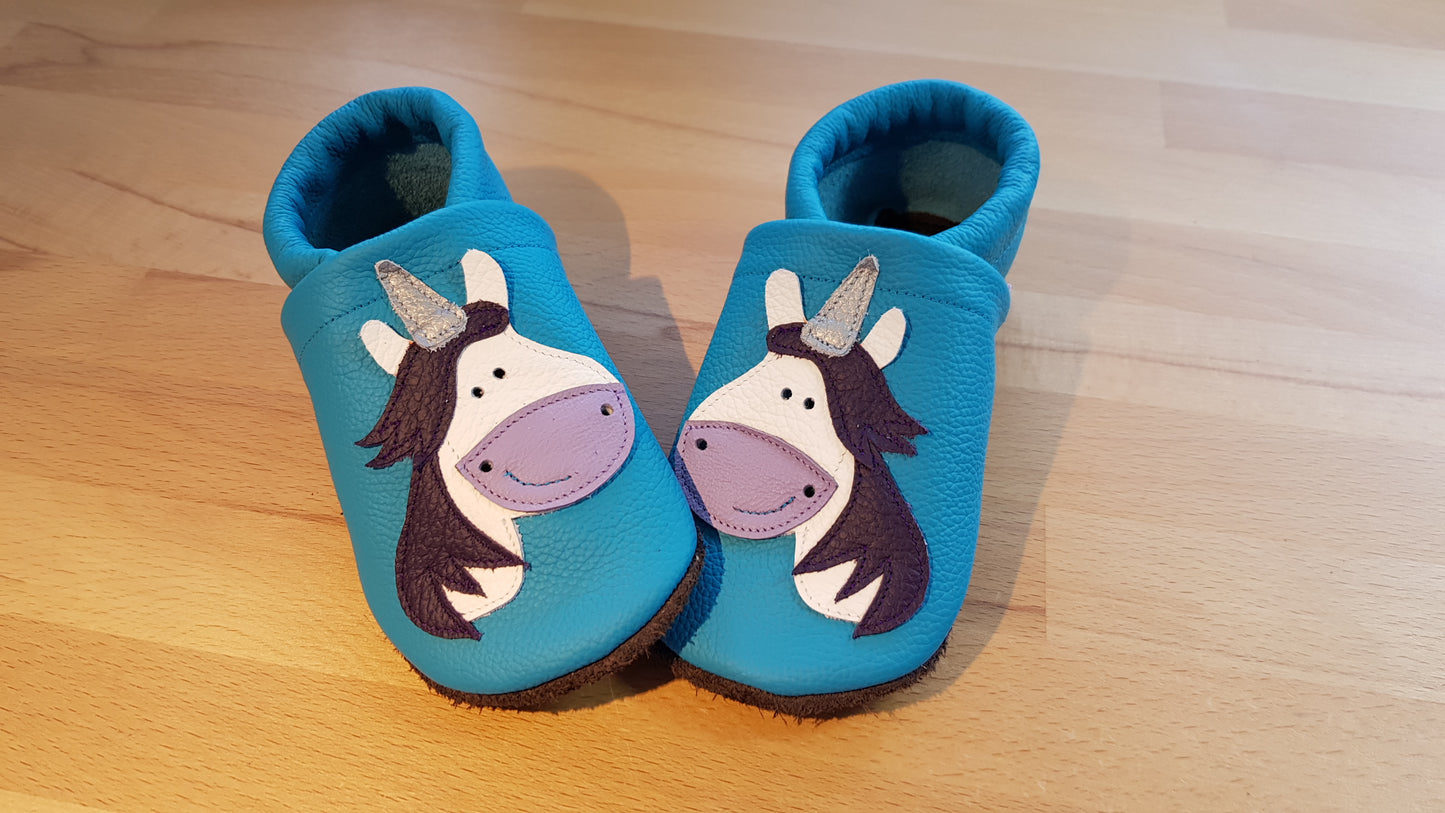Lederpuschen Einhorn türkis