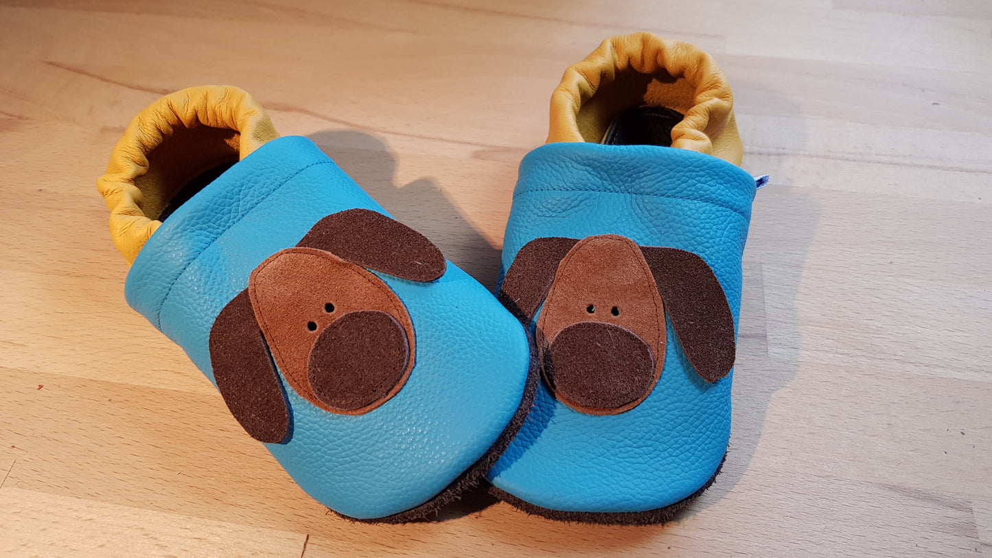 Lederpuschen Hundekopf türkis