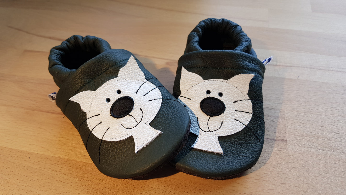 Lederpuschen Katzenkopf dunkelblau