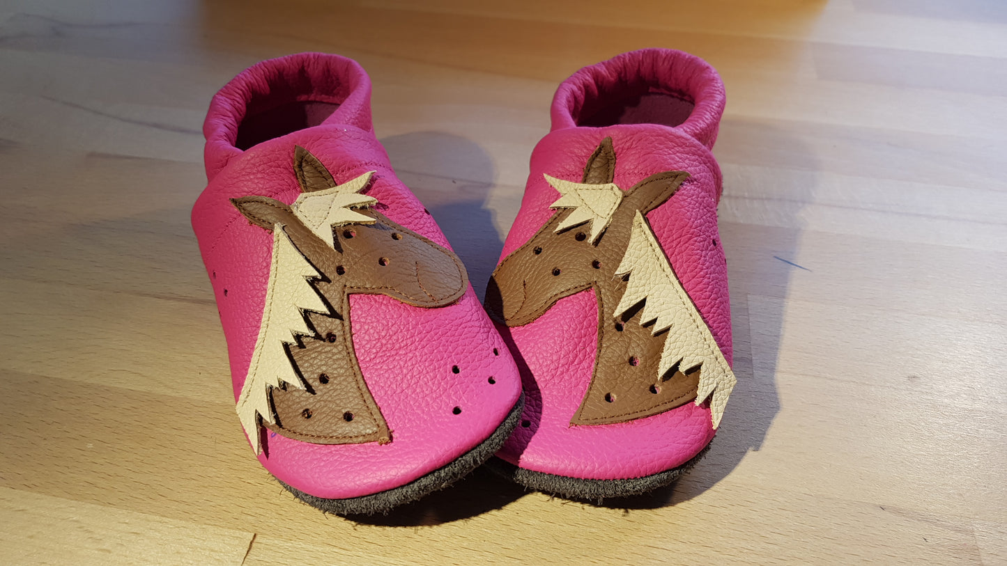 Lederpuschen Pferd pink braun