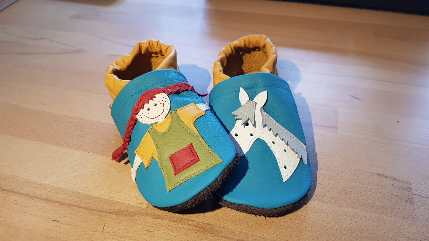 Lederpuschen Pipi türkis-gelb