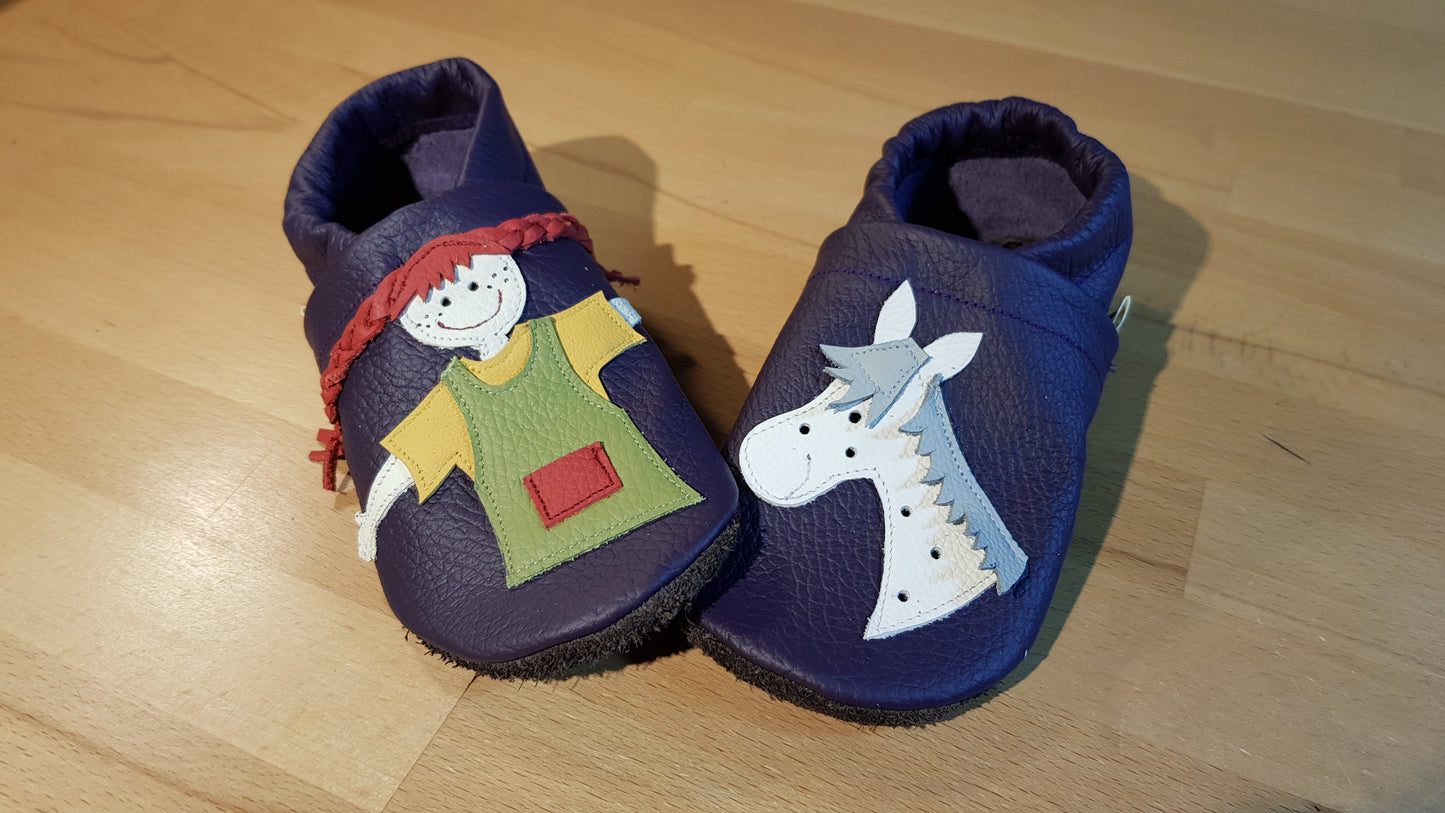 Lederpuschen Pipi türkis-gelb lila