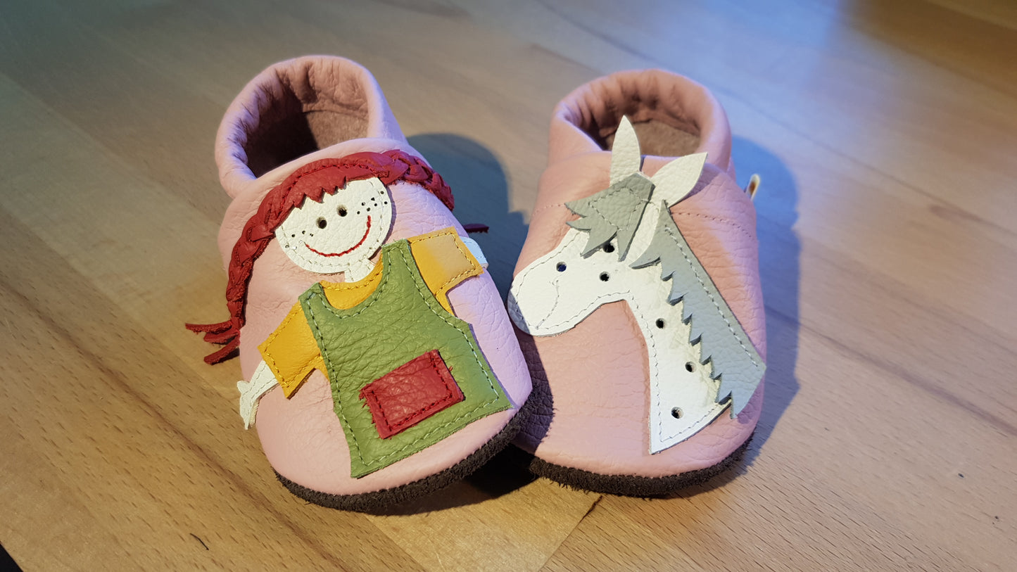 Lederpuschen Pipi türkis-gelb rosa