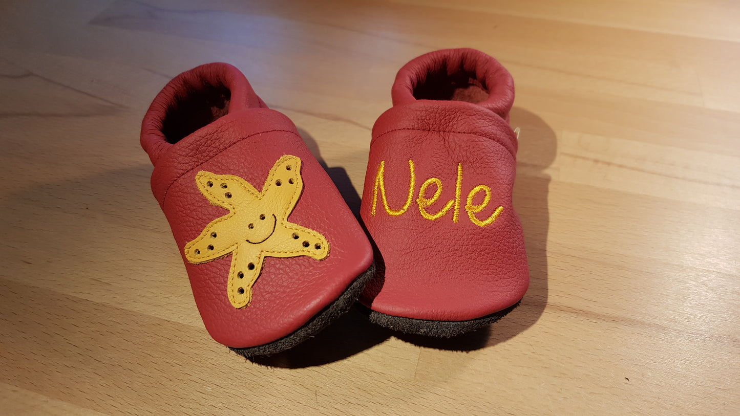 Lederpuschen Seestern Name rot