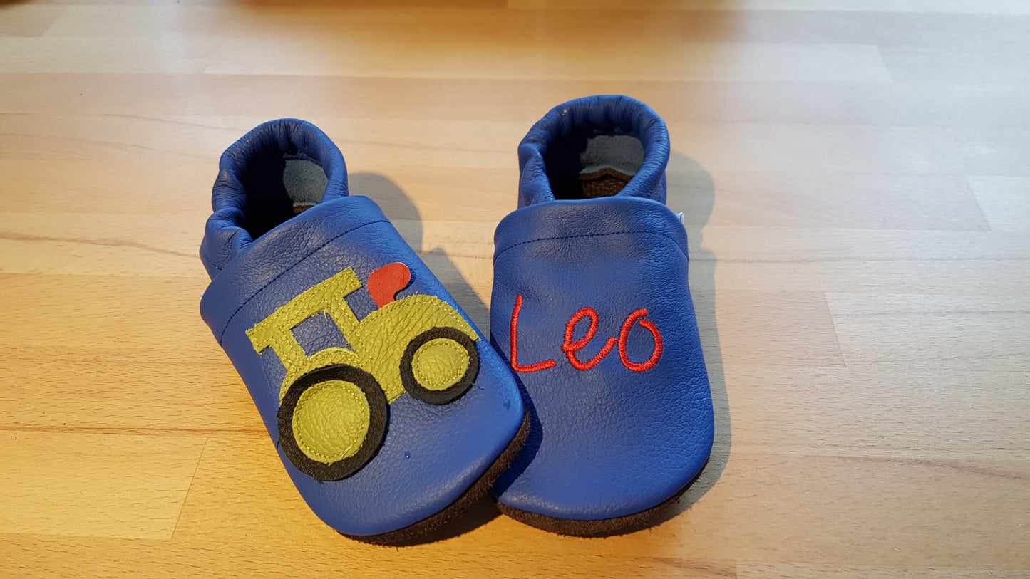 Lederpuschen Trecker Name capriblau