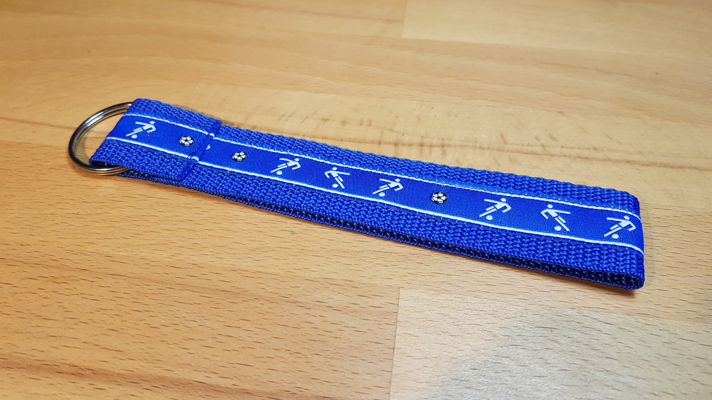 Schlüsselband Gurtband capriblau + Fußballerwebband