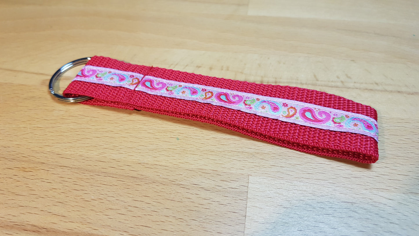 Schlüsselband Gurtband rot + Paisleywebband