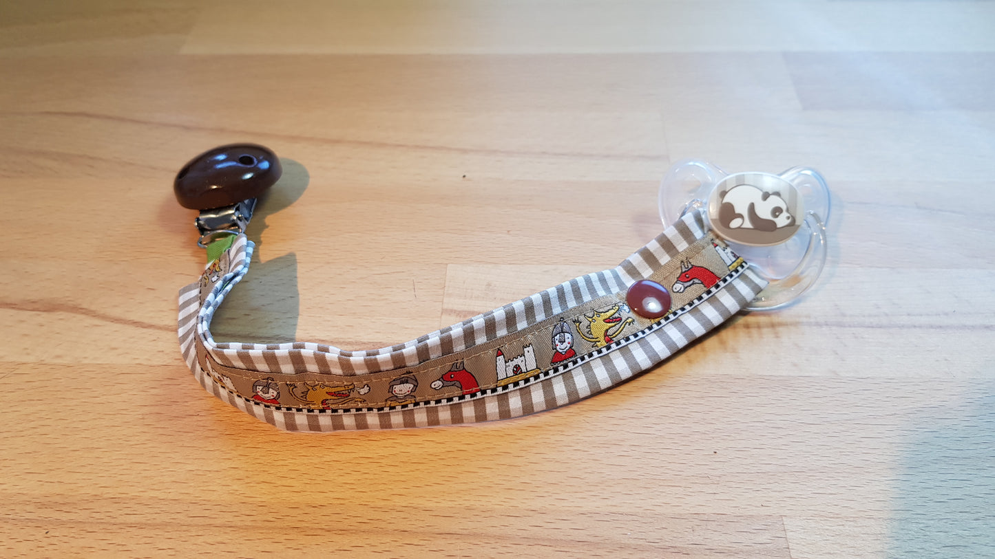 Schnullerband beige-dunkelbraun + Ritterband