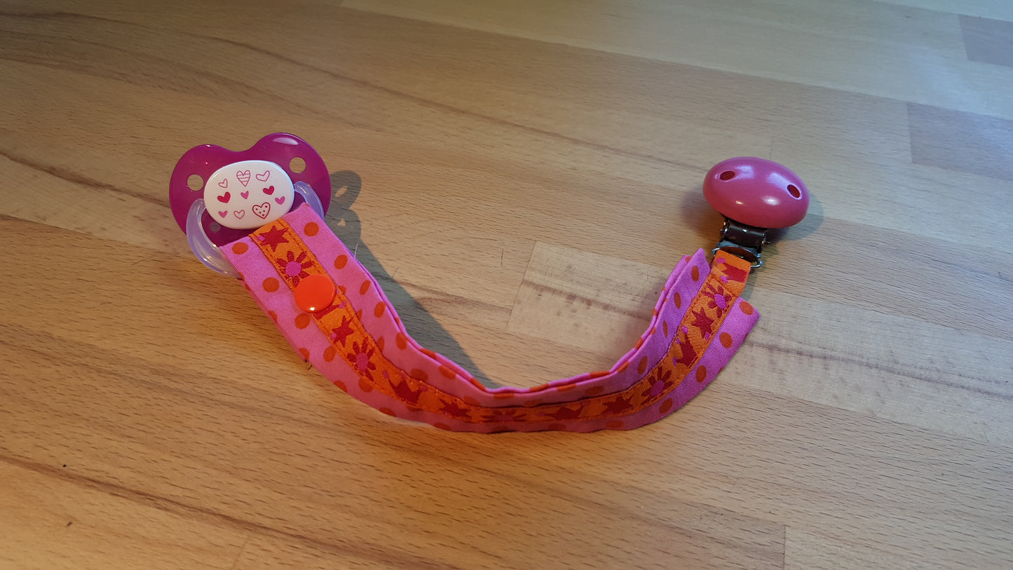 Schnullerband pink-orange + Sternchenwebband