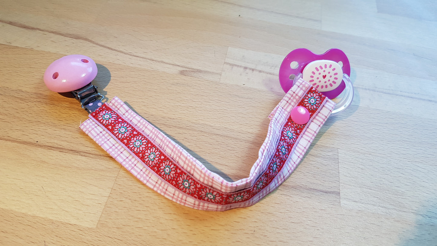 Schnullerband rosa-rot + Blümchenband