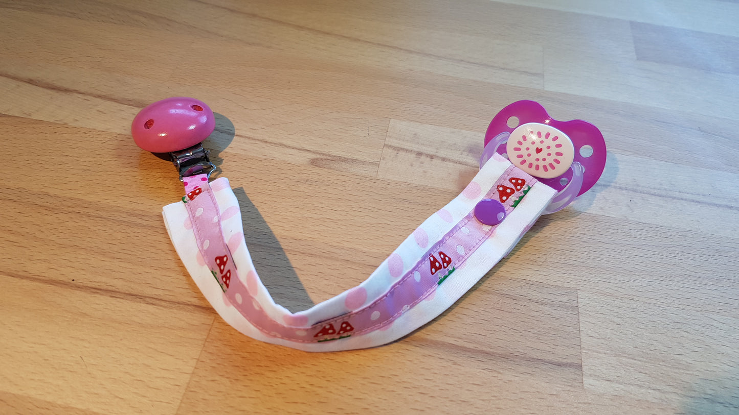 Schnullerband weiß-rosa + Pilzband