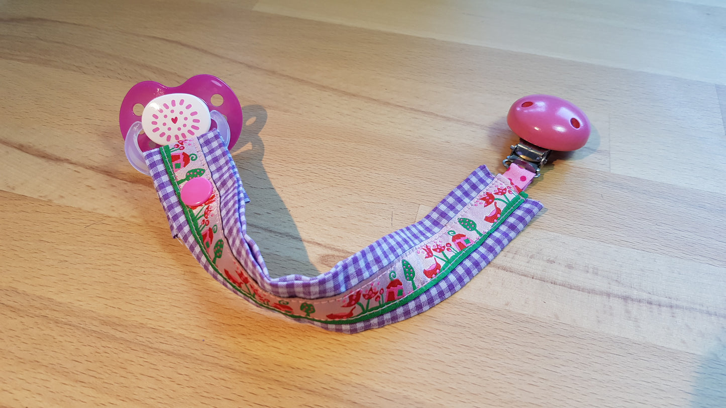 Schnullerband hellila-pink + Kinderwagenband