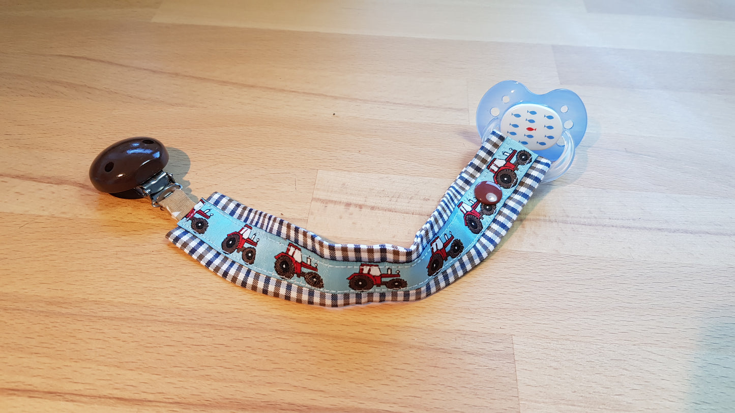 Schnullerband hellblau-dunkelbraun + Treckerband