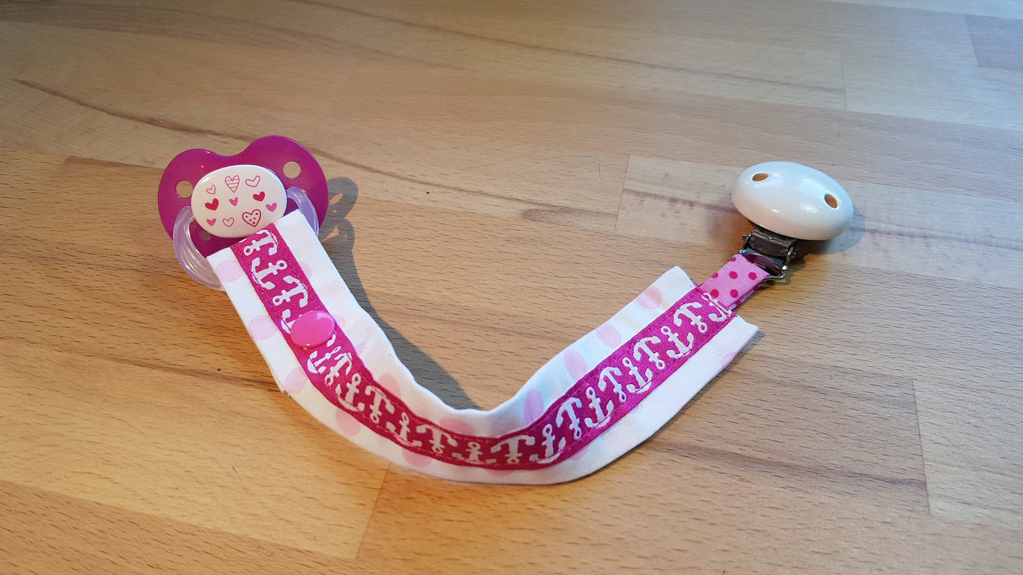 Schnullerband weiß-rosa + Ankerband