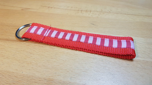 Schlüsselband Gurtband rot mit rosa-rotem Streifenband