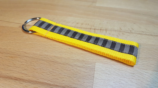 Schlüsselband Gurtband gelb + braunes Streifenwebband