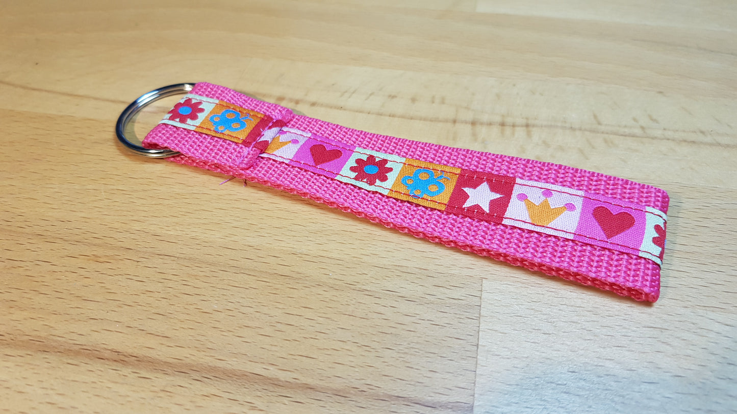 Schlüsselband Gurtband pink + Krone-Herz-Sternewebband