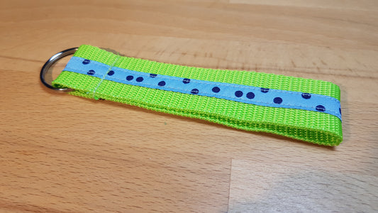 Schlüsselband Gurtband grün + hellblaues Pünktchenwebband