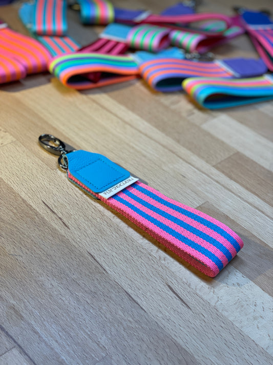 Schlüsselband Gurtband BUNT blau-pink