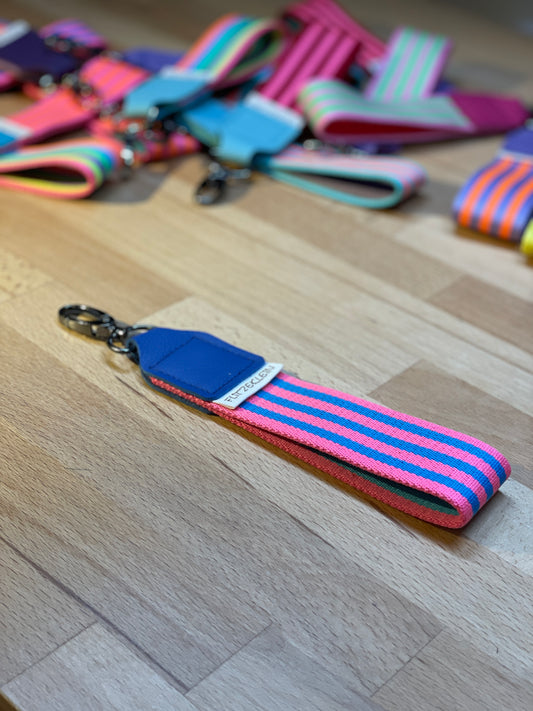 Schlüsselband Gurtband BUNT pink-blau