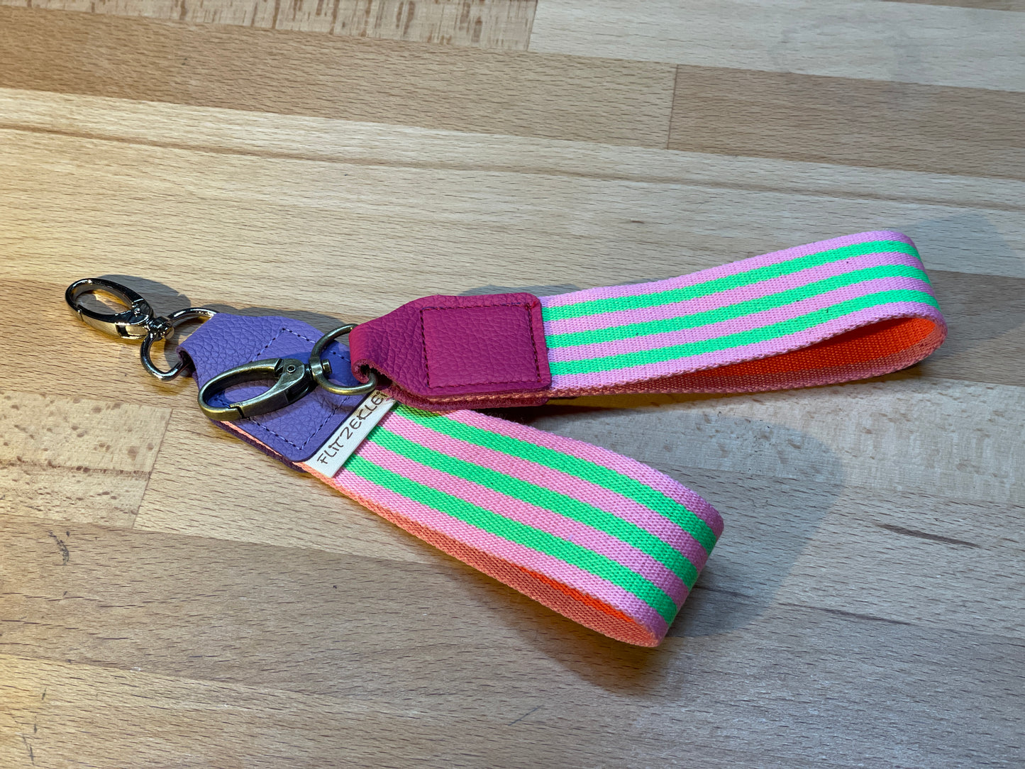 Schlüsselband Gurtband BUNT rosa-grün