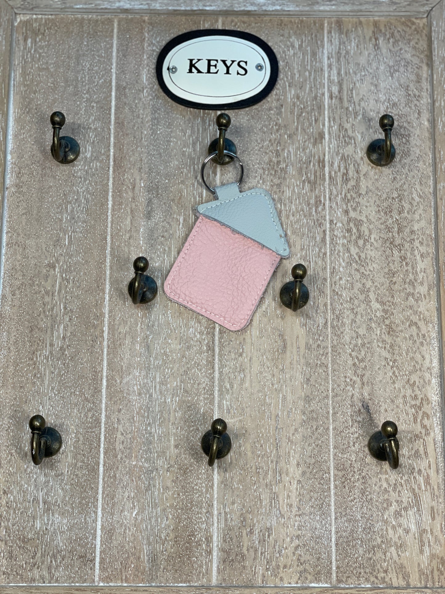 Schlüsselanhänger "Haus" rosa-hellgrau  -versandbereit-