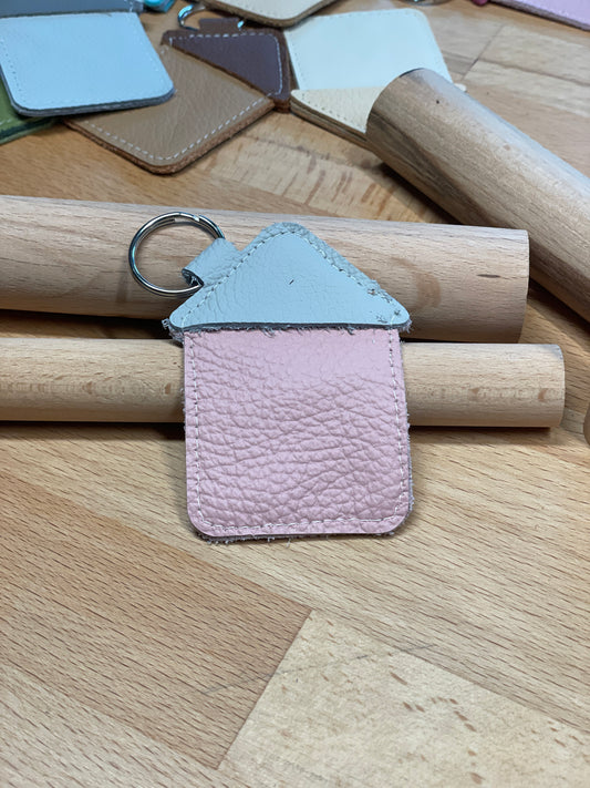 Schlüsselanhänger "Haus" rosa-hellgrau  -versandbereit-