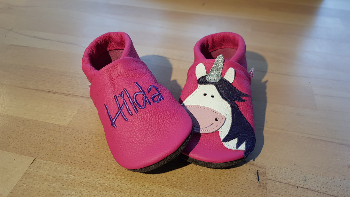 Lederpuschen Einhorn Name pink