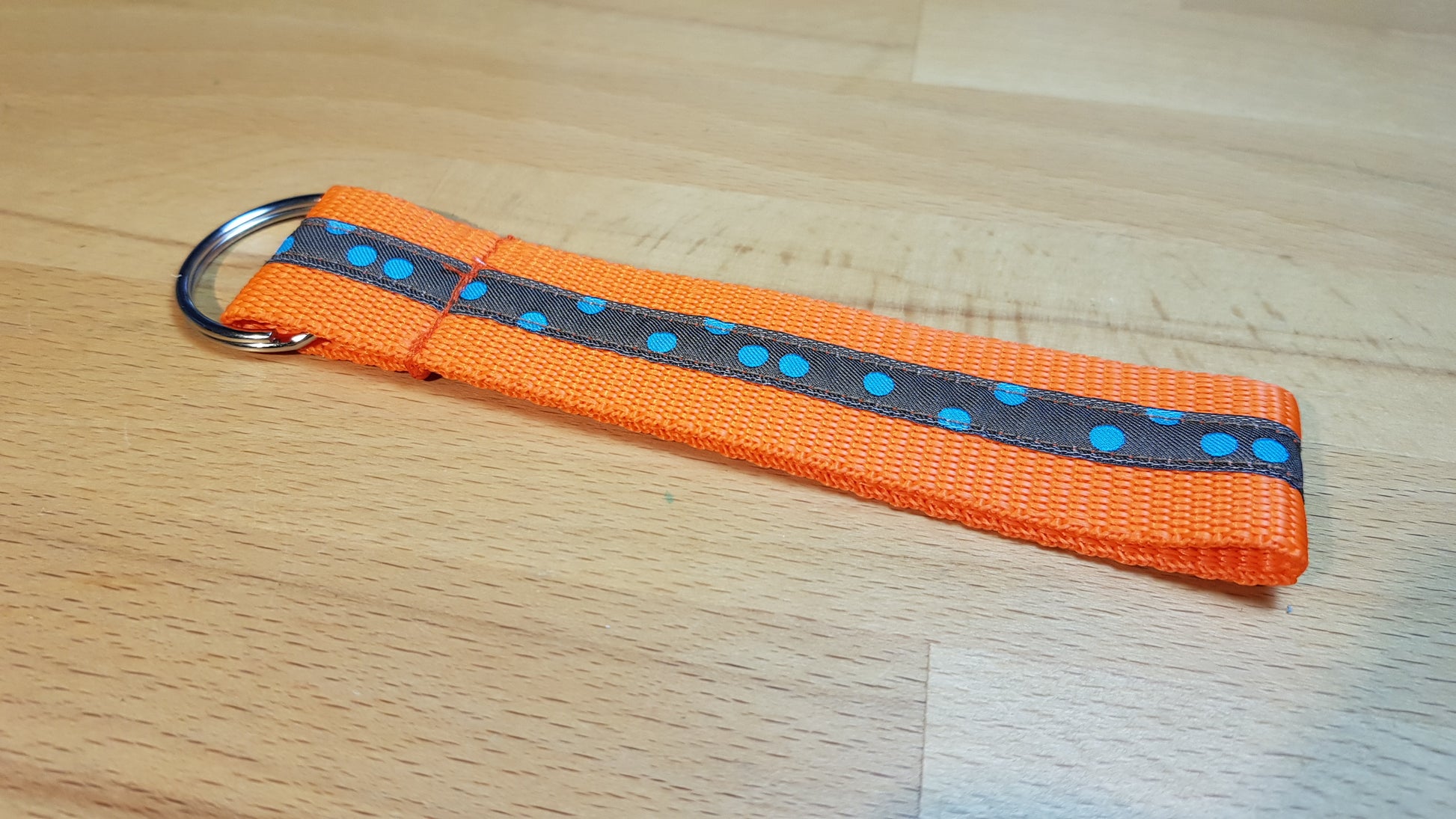 Schlüsselband Gurtband orange + braunes Pünktchenwebband